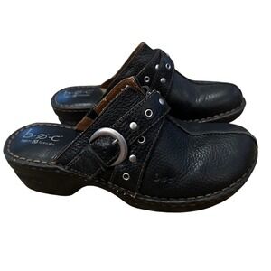 B.O.C. Born Concept Black Leather Studded Buckle Clogs Women's 8